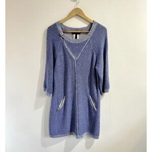 BCBGMaxazria Sweater Shirt Dress Adrien L Blue Knit Zipper Pockets Cotton Beach